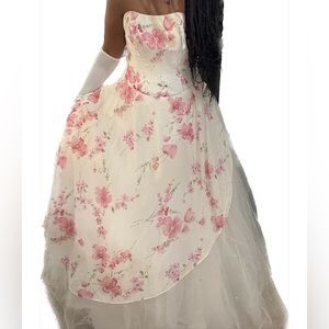 White floral strapless ball gown